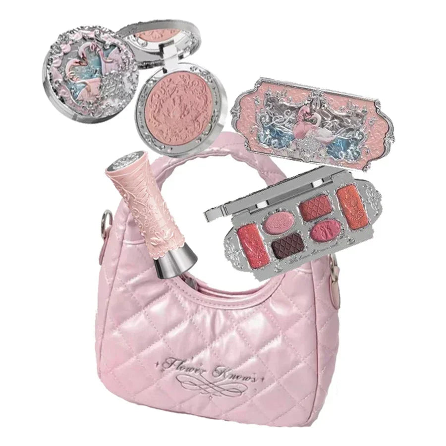 Makeup Set Flower Knows Swan Ballet Series Six Color Eyeshadow Palette Embossed Blusher Shine Lipstick Kit Maquiagem With Bag