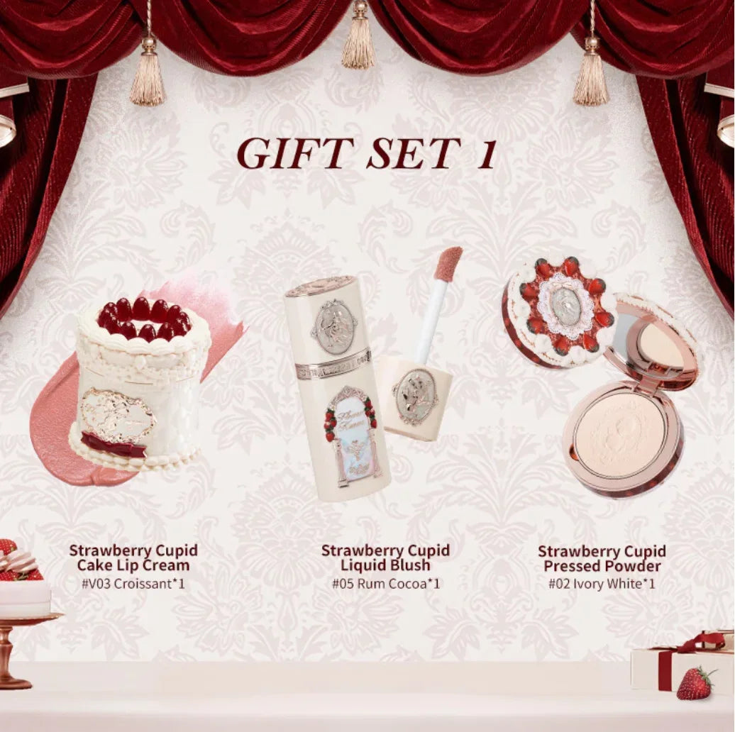 Flower Knows Set Strawberry Cupid Series powder blusher Makeup Set Lip Mud Velvet Matte Silky Smooth Lipstick