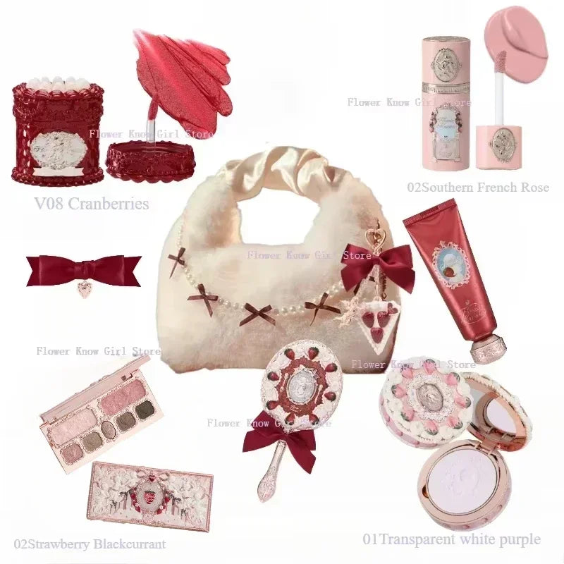 Flower Know Strawberry Cupid Makeup Gif Box Eyeshadow Liquid Cheeks Red Lips Clay Powder 9pcs/ set