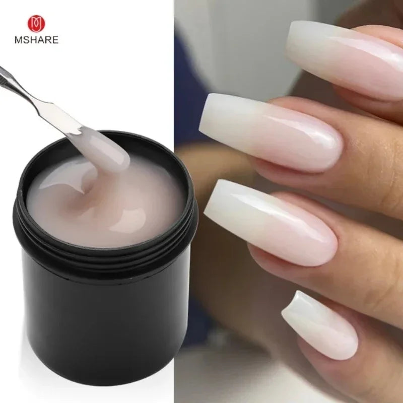 MSHARE Low Heat Milky Self Leveling Construction Gel for Nail Extension Medium Thick Natural Builder Reinforce UV Led Gel 142g