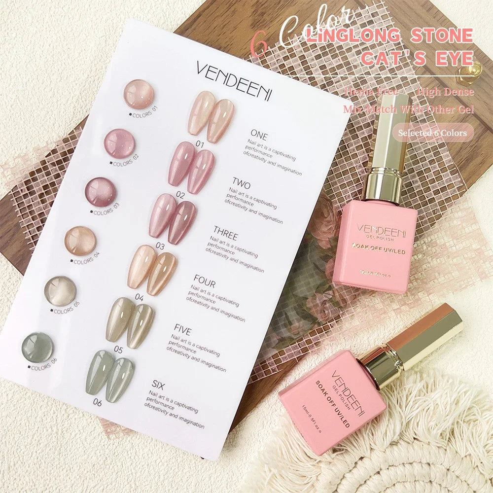 6 Color/Set 15ml Crystal Cat Eye Nail Gel Polish Magnetic UV LED Soak Off Gel Varnish Pink Nail Art Gel Lacquer With Display