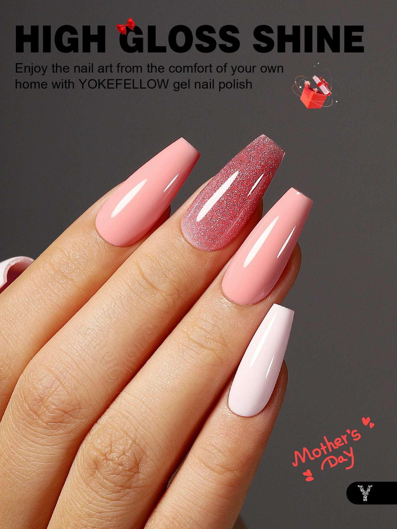 NEW SET YOKEFELLOW 6/PCS Pastel Pink Glitter Pink Set Spring Summer Gel Polish Soak off for Summer DIY Salon Home Manicure 10ML