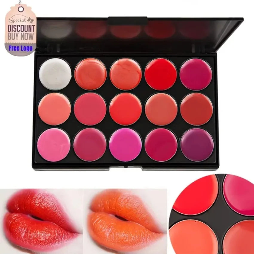 Private Label Non-fading 15-colors Lipstick Cream Palette Waterproof Moisturizing Hydrating Easy To Colored Lipstick Makeup Bulk