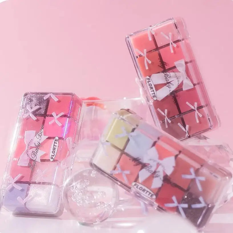 FLORTTE 10 Color Lip Cream Frozen Jelly Lip gloss Palette Gift Box All In From The Peng Peng Princess Collection Makeup 6Pcs Set