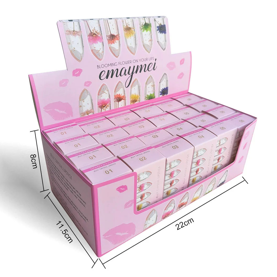 Wholesale 24 PCS Lip Balm Set Flowers Jelly Colour Changing Lipsticks Long Lasting Moisturizing Jelly Warm Pink Lipstick