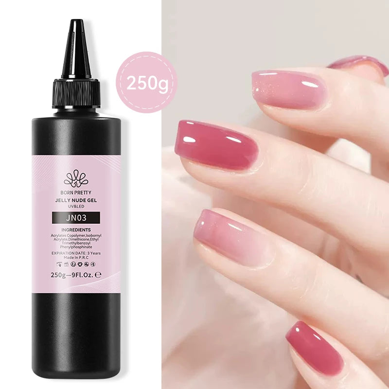 250g BORN PRETTY Milky White Jelly Gel Nude Pink Transparent Semi Permanent Gel Nail Polish Manicure Soak Off UV LED Gel Varnish