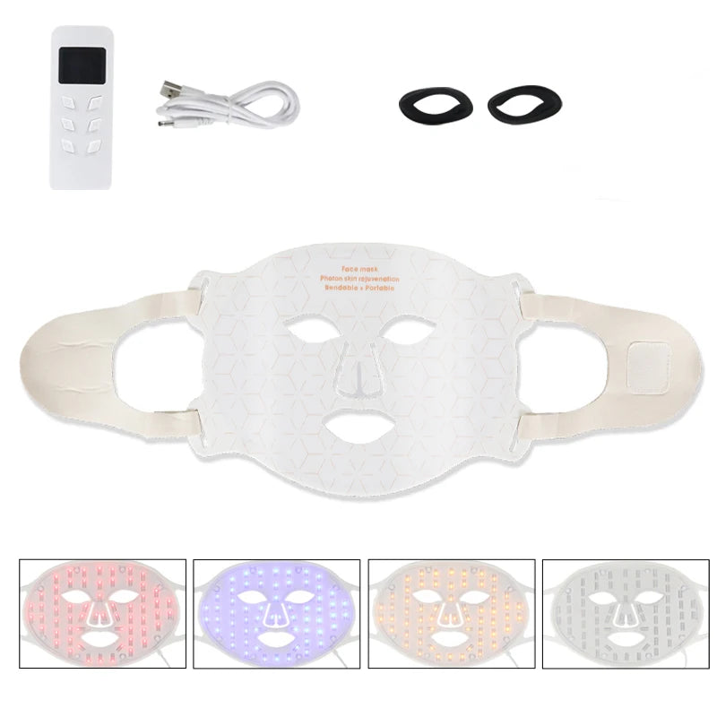 4 Colors LED Light Therapy Face Neck Mask Facial Skin Care Device 630nm 850nm Infrared Red Light Therapy Mask Skin Rejuvenation