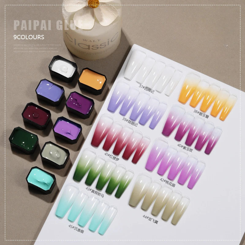 9 Colors Pat Painting Gel Nail Polish Set With Sponge Gradient Semi Permanent Soak Off UV LED Nail Art Gel Varnishes For Nails