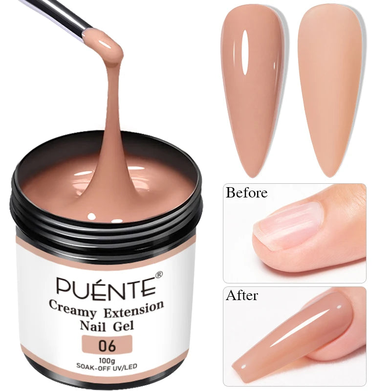 PUENTE 100g Creamy Extension Nail Gel Clear White Nude Pink Color Big Volume Builder Nail Gel Soak Off UV Gel For Nail Extension