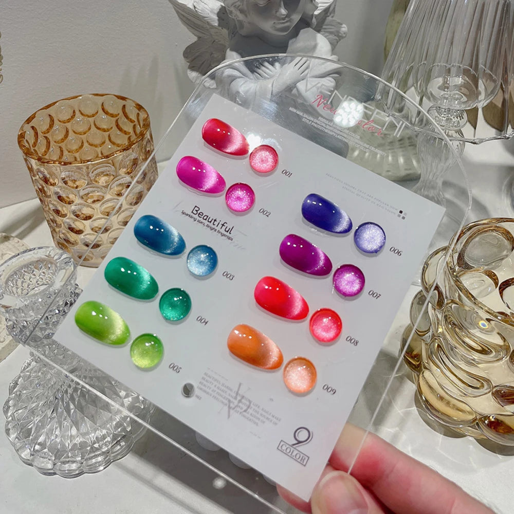 Vendeeni 9 Colors/Set Fluorescent Cat Eye Gel Nail Polish Semi Permanent 3D Magic Cat Eye UV LED Soak Off Gel Varnish