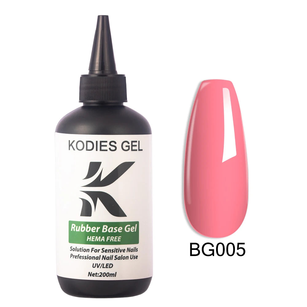 KODIES GEL HEMA Free Rubber Base Gel Nail Polish 200ML UV Semi Permanent Vegan Gel Varnish Bulk Refill Manicure Salon Quality