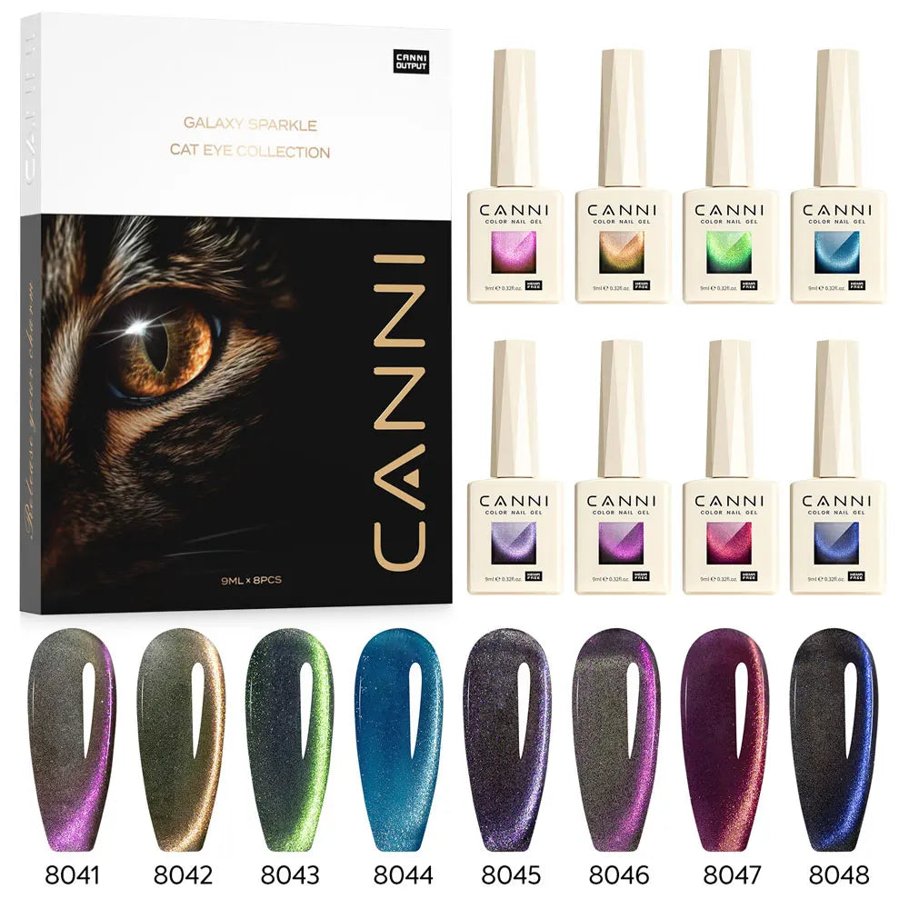 CANNI VIP Kit Hema Free Nail Gel Polish Crystal Cat Eye Sparkle Diamond Semi Permanent Soak Off UV LED Gel Varnish 9ml*8pcs