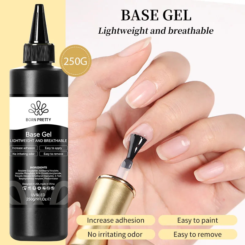 BORN PRETTY 250g Super Top Coat Base Gel Soak off UV LED Drying Long Lasting Semi Permanent Jelly Nude Pink Gel Nail Polish