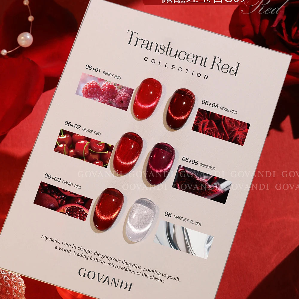 High-end Red 6pcs Hybrid Gel Polish Set MaCat Eyenicure Supplies Semi Permanent Nail Art 15ML LED UV Cat Eye Gel Nail Varnishes