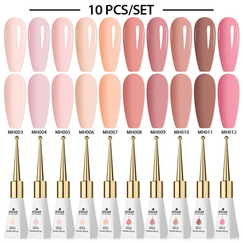 MTSSII 10Pcs/Set 10ml Glass Bottle Gel Nail Polish Nail Supplies Pink Nude Milky White UV Gel LED Nail Art Varnish For Nails