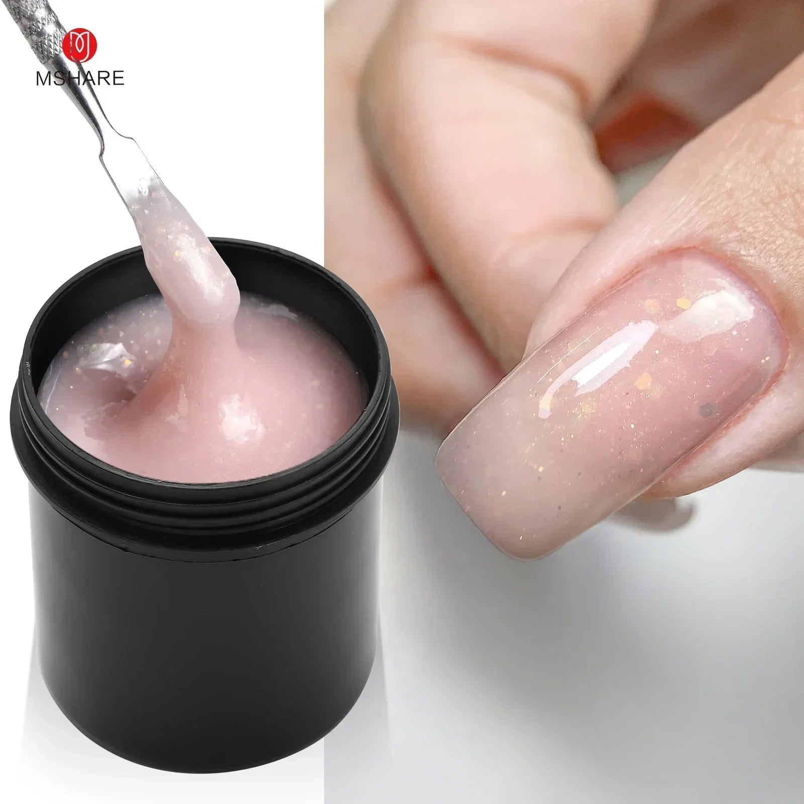 MSHARE Low Heat Milky Self Leveling Construction Gel for Nail Extension Medium Thick Natural Builder Reinforce UV Led Gel 142g