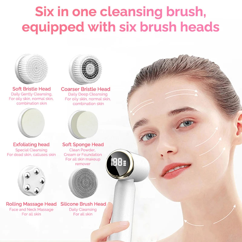 Six-In-One Cleansing Brush Face Wash Brush Clean Pores Exfoliating Silicone Facial Deep Pore Skin Care Scrub Cleanser Tool