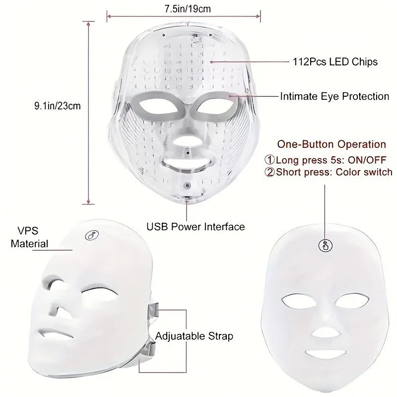 7-Color LED Photon Face Mask, Red Light Therapy Anti-Aging & Neck Firming Device, Wrinkle Reduction &Relaxing Skincare Treatment