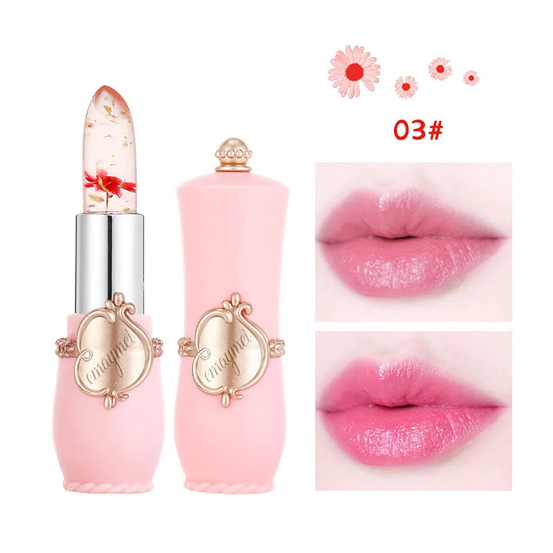 QCUG Crystal Flower Jelly Lipstick, Long Lasting Nutritious Lip Balm Lips Moisturizer Temperature Color Change Lip Gloss