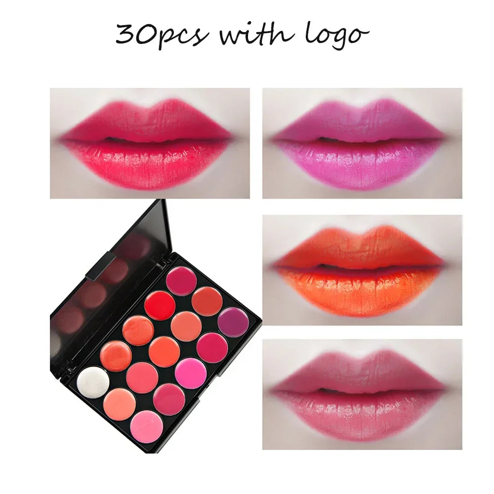Private Label Non-fading 15-colors Lipstick Cream Palette Waterproof Moisturizing Hydrating Easy To Colored Lipstick Makeup Bulk