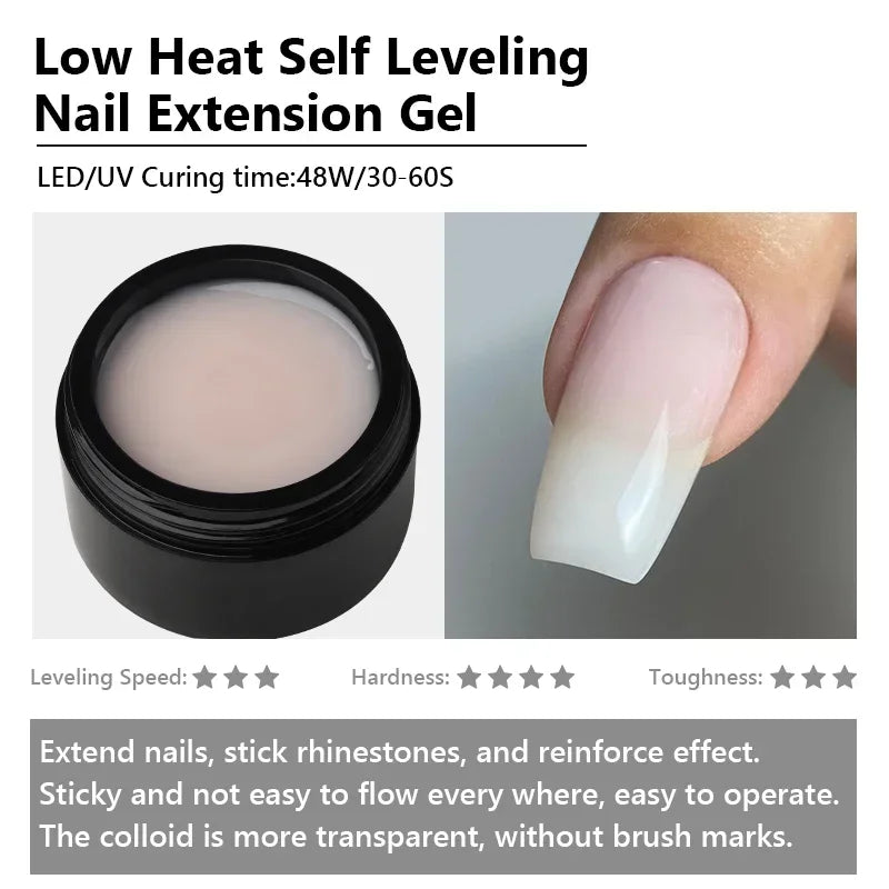 MSHARE Low Heat Milky Self Leveling Construction Gel for Nail Extension Medium Thick Natural Builder Reinforce UV Led Gel 142g