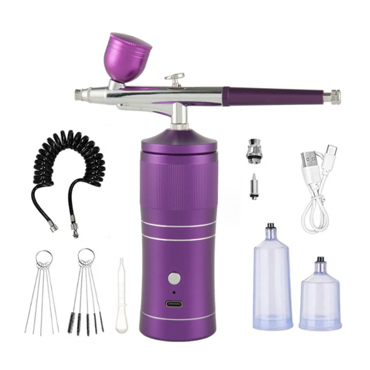 ABQR Airbrush Kit Rechargeable Cordless Airbrush Compressor Portable+0.3mm Nozzle Cleaning Brush Set for Makeup Nail Art A