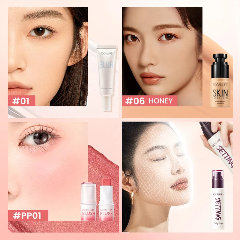 FOCALLURE Full Face Makeup Set Liquid Concealer Waterproof Primer Gel Blush Stick Spray Fixer Face Makeup Women Cosmetics