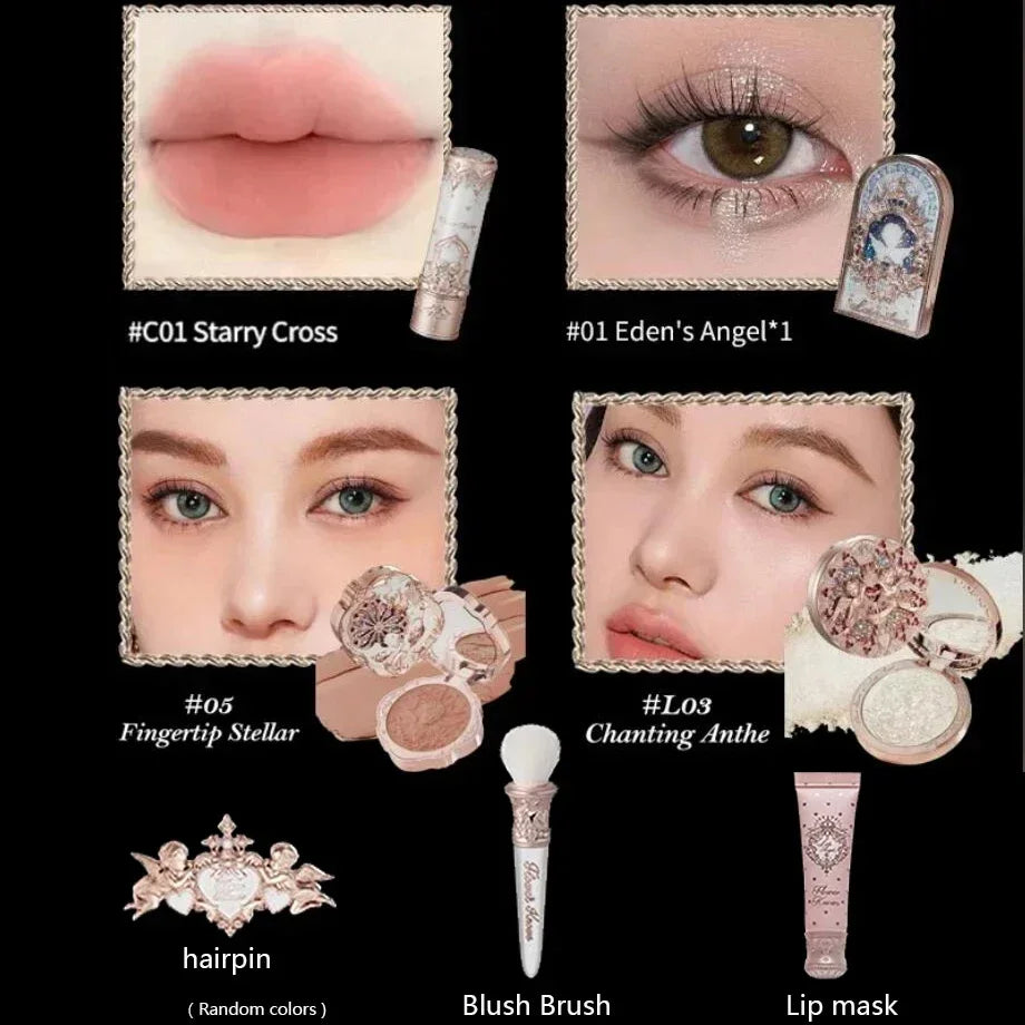 Flower Know Little Angel Collection Makeup Gift Box Eyeshadow Blush Cream Matte Lipstick Highlighter Full Kit All In One