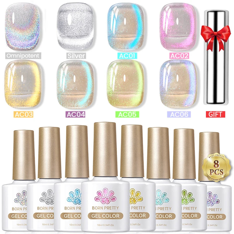 BORN PRETTY Sparkling Moonlight Cat Magnetic Gel Polish Set Semi Permanent Soak Off Crystal Gel Nail Polish Kit For Nail Art DIY