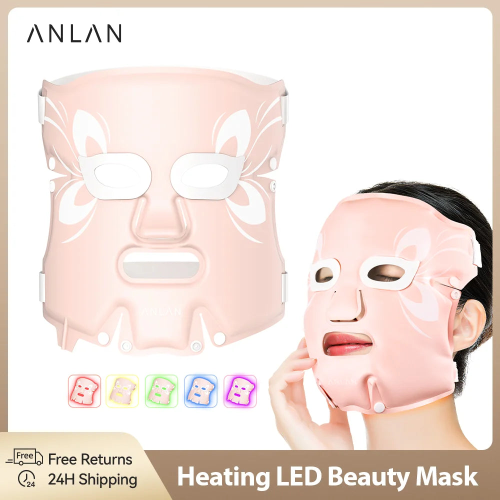 ANLAN Facial LED Mask 5 Color LED Therapy Silicone Waterproof Anti Aging Rejuvenation Brighten Skin NEW Soft Photon Heating Mask
