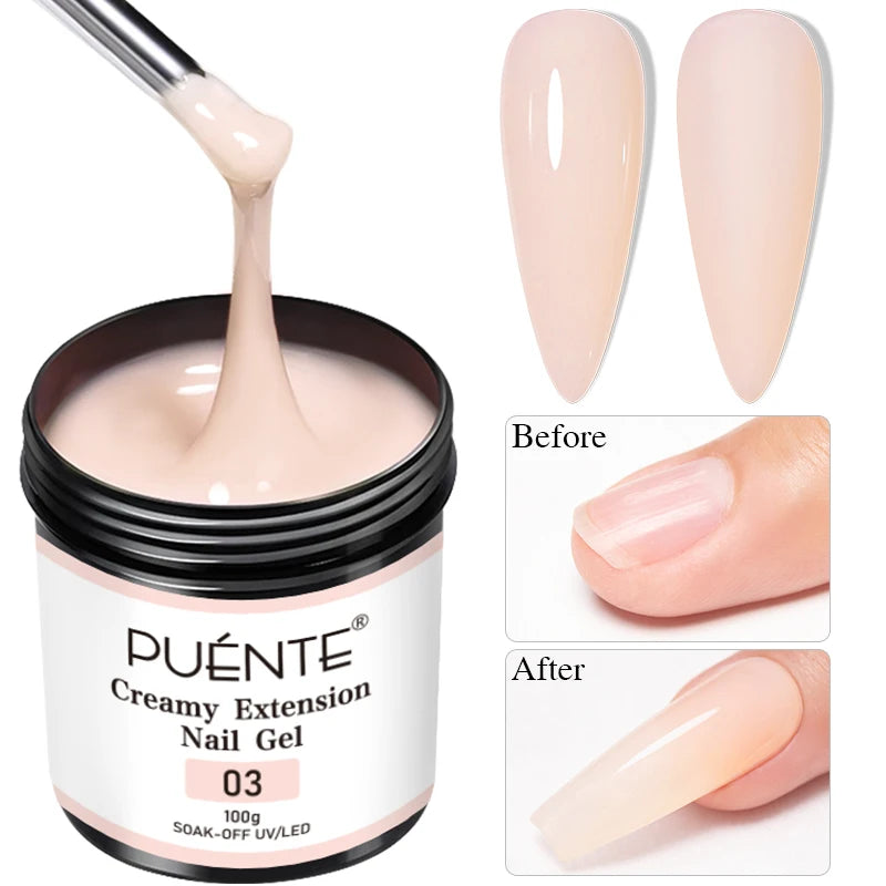 PUENTE 100g Creamy Extension Nail Gel Clear White Nude Pink Color Big Volume Builder Nail Gel Soak Off UV Gel For Nail Extension