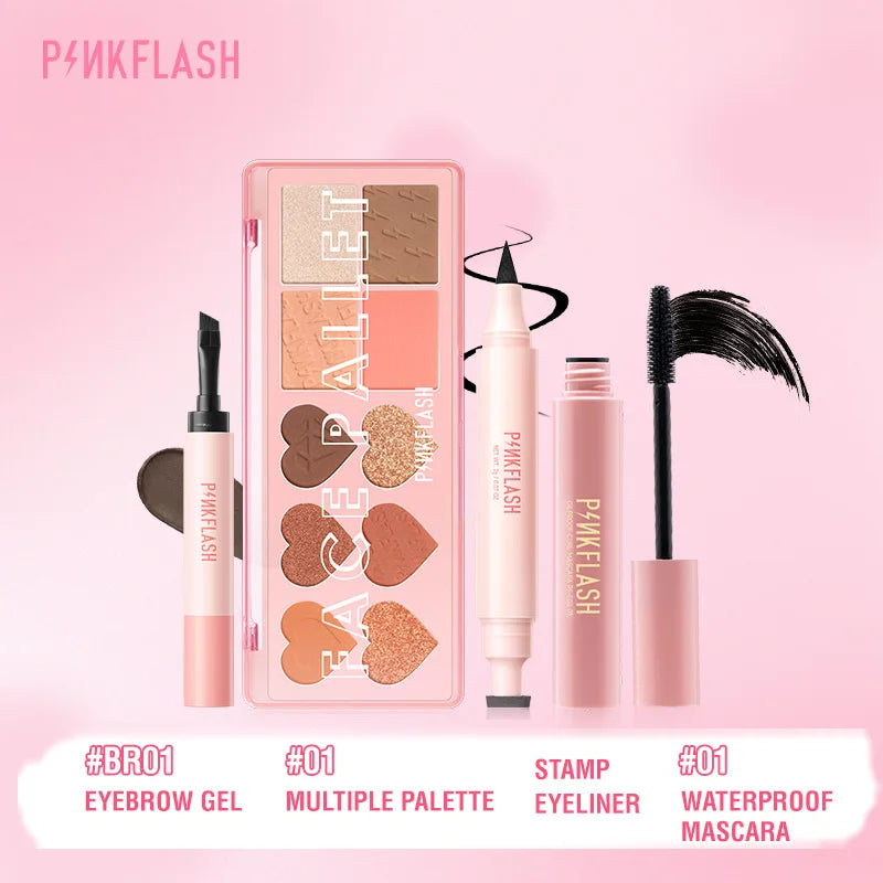 PINKFLASH 4 Pcs/Set Glitter Eyeshadow Palette Natural Eye Brow Wax Eyebrow Enhancer Waterproof Mascara Eyelash Makeup Cosmetics