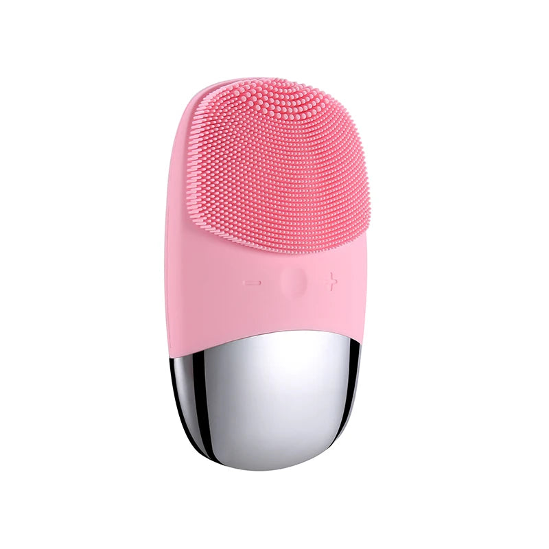 2 In 1 LED Light Therapy Silicone Heating Face Cleanser Massage Sonic Facial Cleansing Brush Massager Waterproof
