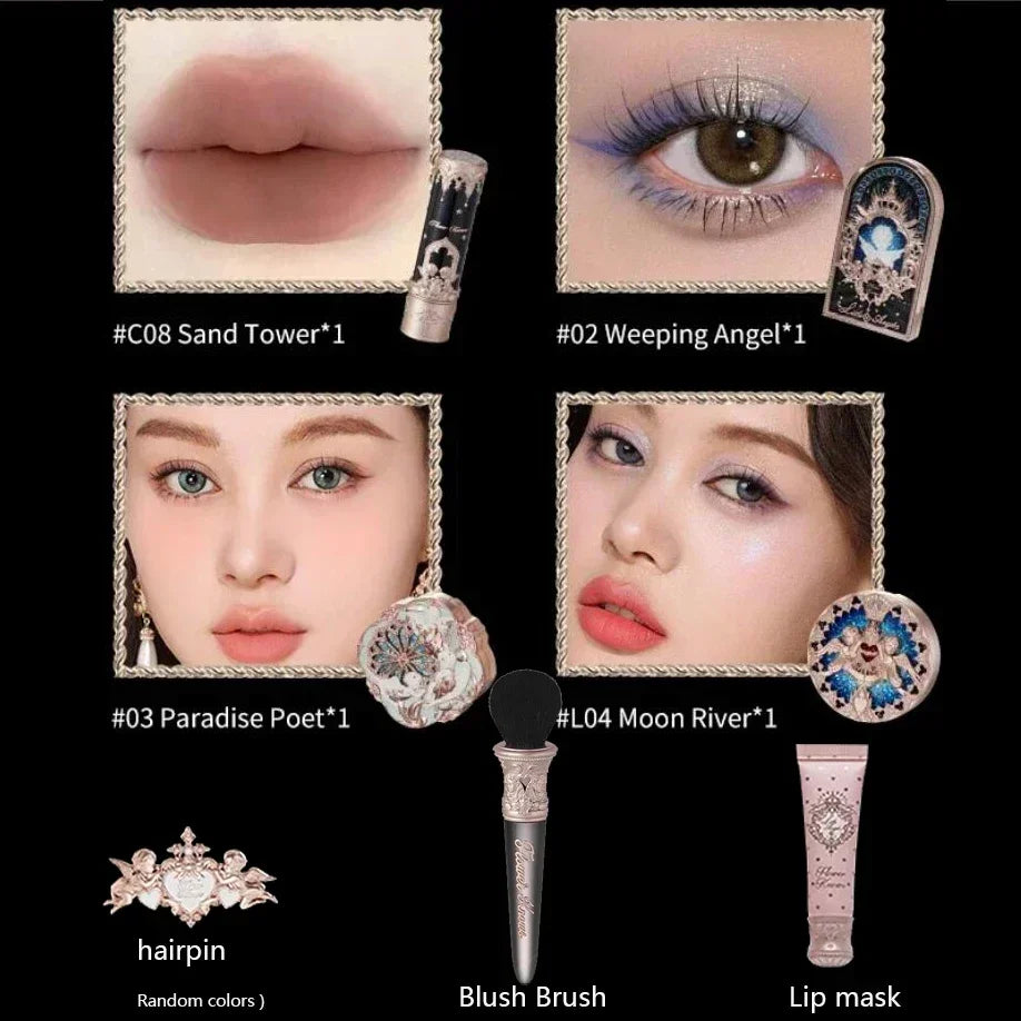 Flower Know Little Angel Collection Makeup Gift Box Eyeshadow Blush Cream Matte Lipstick Highlighter Full Kit All In One