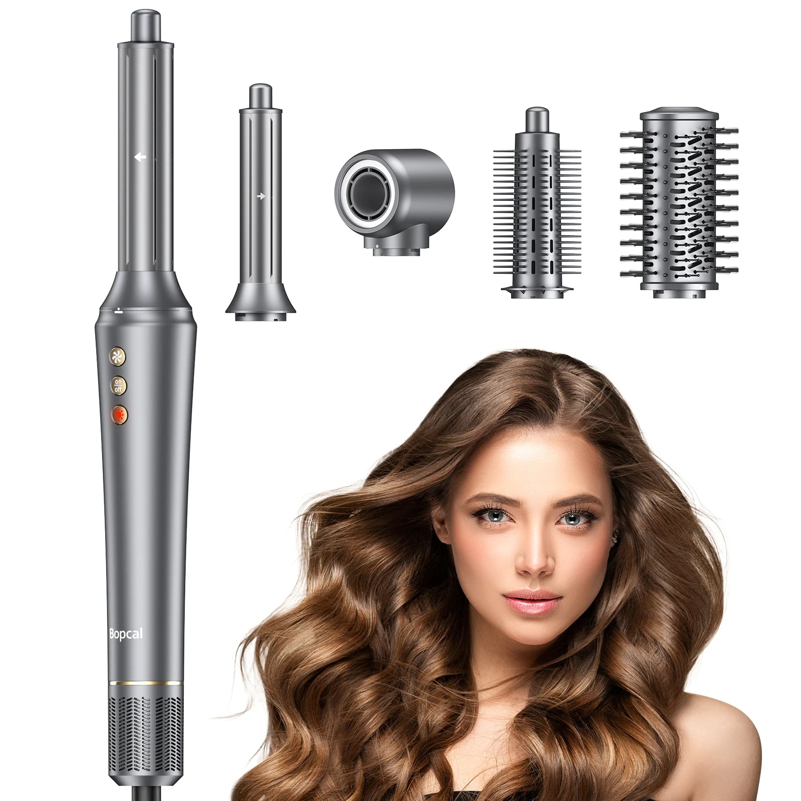 Bopcal 5 In 1 Hair Dryer Hot Air Comb Electric Hair Curling Iron