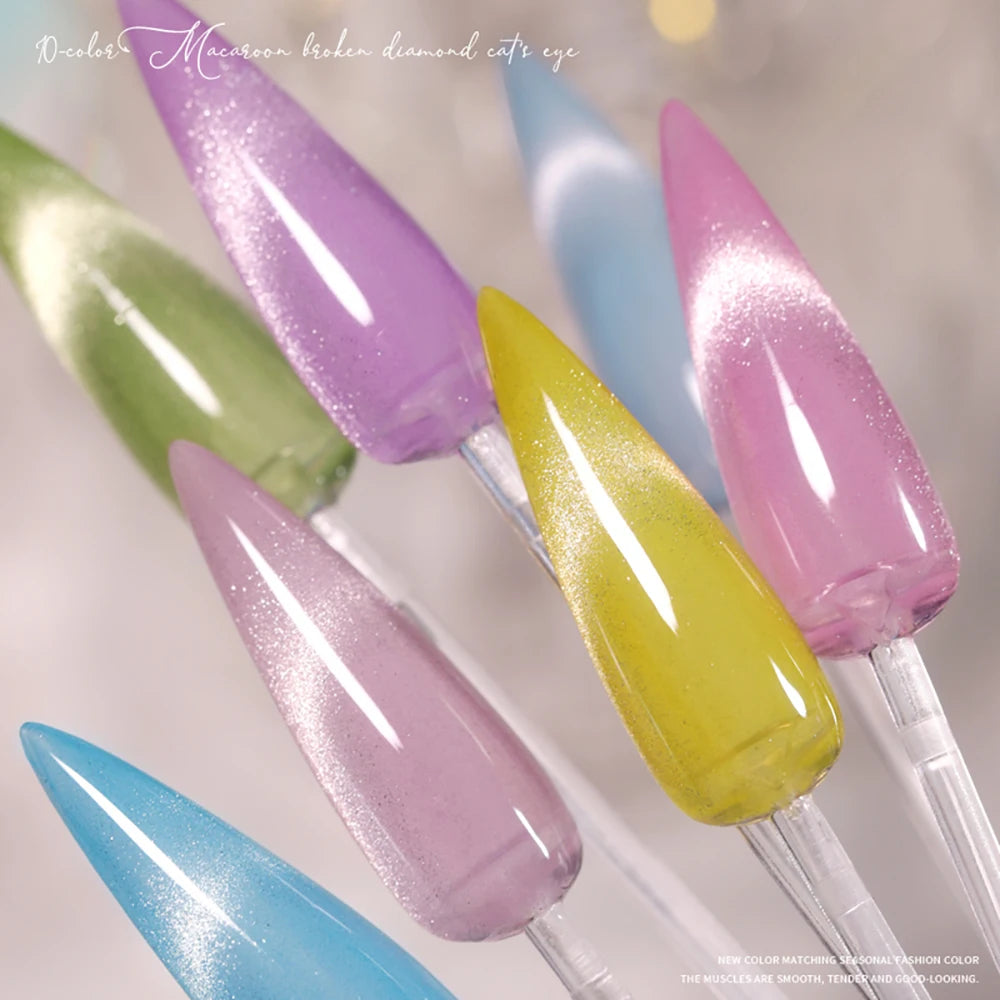 Vendeeni 10 Colors/Set Luminous Broken Diamond Cat Eye Gel Nail Polish Glitter Macaron Magnetic UV LED Gel Varnish With Display