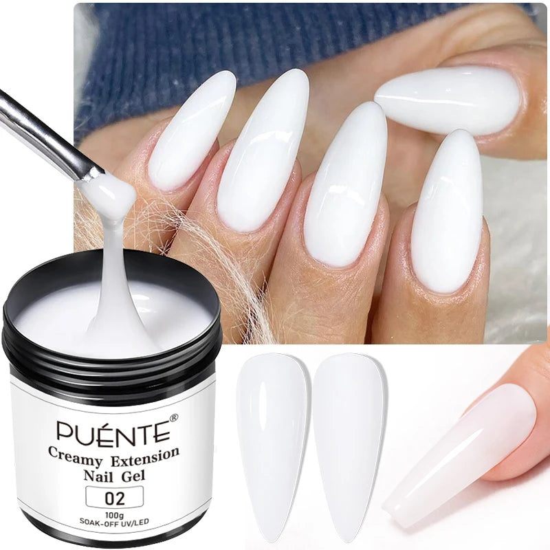 PUENTE 100g Creamy Extension Nail Gel Clear White Nude Pink Color Big Volume Builder Nail Gel Soak Off UV Gel For Nail Extension