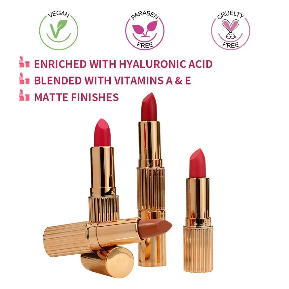 Gold Matte Lipstick Private Label Waterproof Long Lasting Vegan Lipstick Makeup Custom Logo