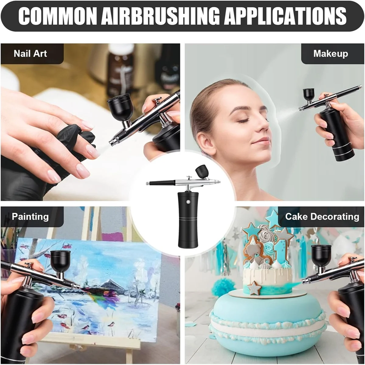 ABQR Airbrush Kit Cordless Mini Airbrush with Compressor Set with 0.3mm Nozzle Portable Makeup Oxygen Machine A