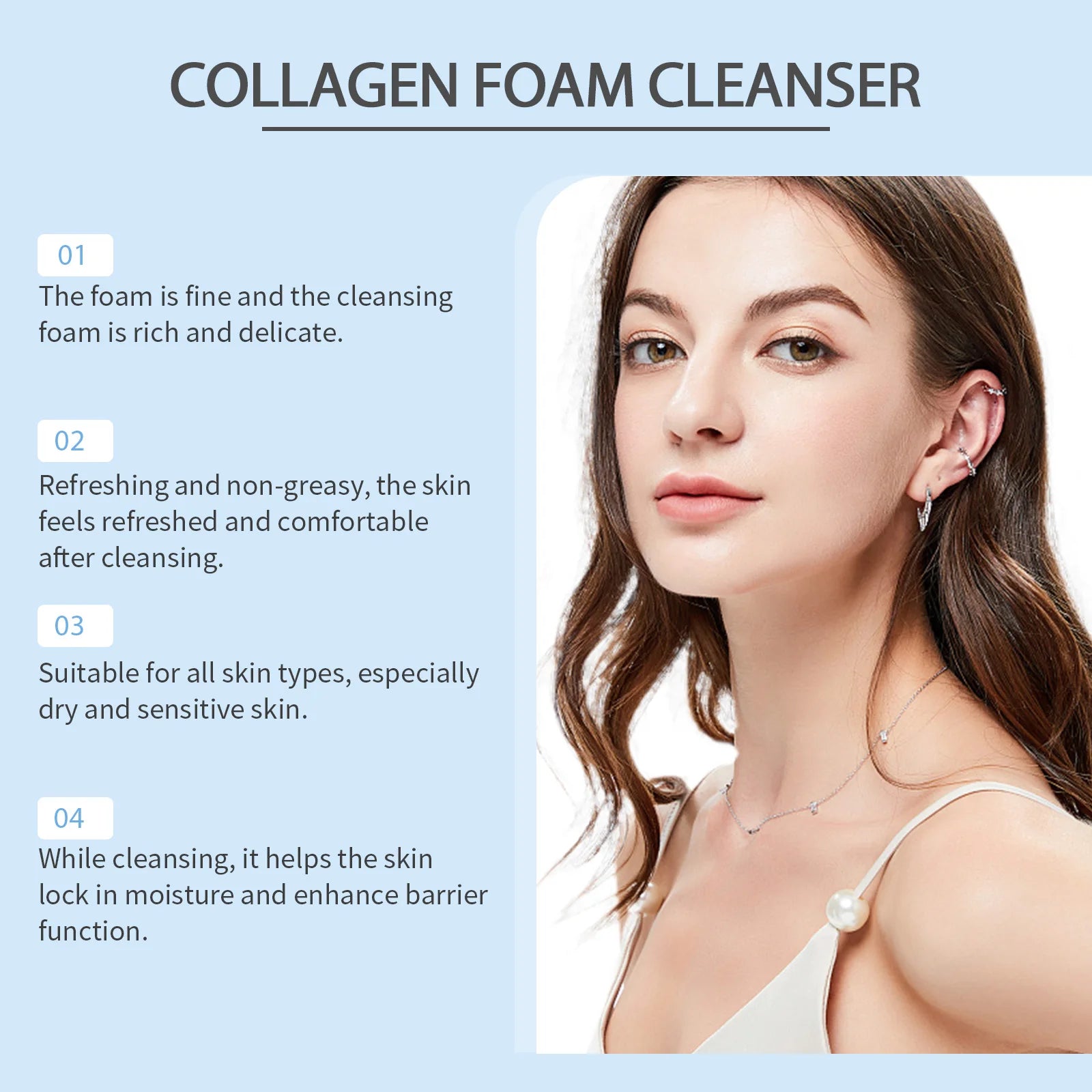 Collagen Facial Cleanser Mousse Deep Cleansing Skincare Controls Oil Moisturizing Firming Face Wash Foam Cleanser Skin Care