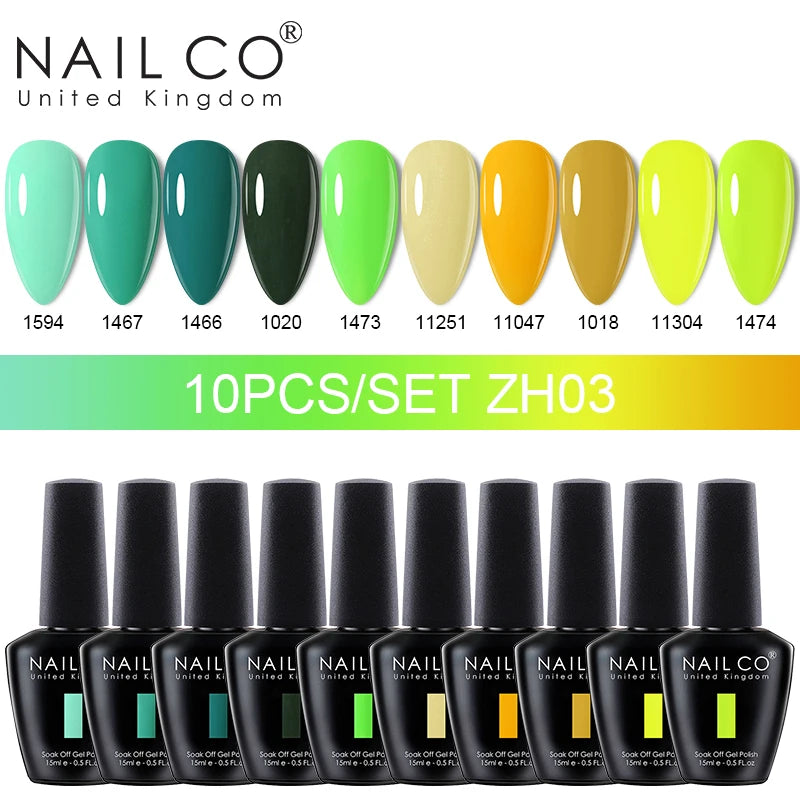 NAILCO 10Pcs 15ml Gel Nail Polish Set Hybrid Varnishes Nails Art Manicure Gel Polish Set Vernis Semi Permanent UV Gel Glue kit