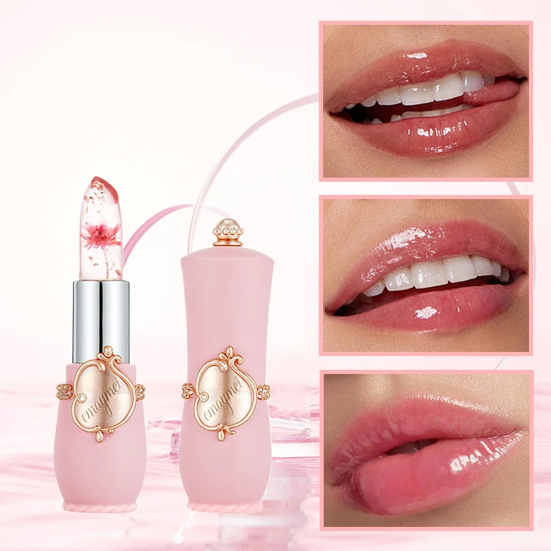 QCUG Crystal Flower Jelly Lipstick, Long Lasting Nutritious Lip Balm Lips Moisturizer Temperature Color Change Lip Gloss