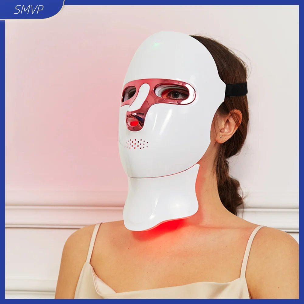 LED Facial Mask Face and Neck 7-1 Colors Light Therapy Skin Beauty Red Light  Facial Mask Wireless Rechargeable at Home Use