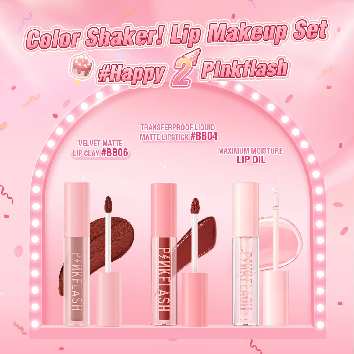 PINKFLASH 2 Anniversary Full Makeup Sets Waterproof Liquid Lipstick Face Concealer Eyeshadow Palette Mascara Eyebrow Cosmetics