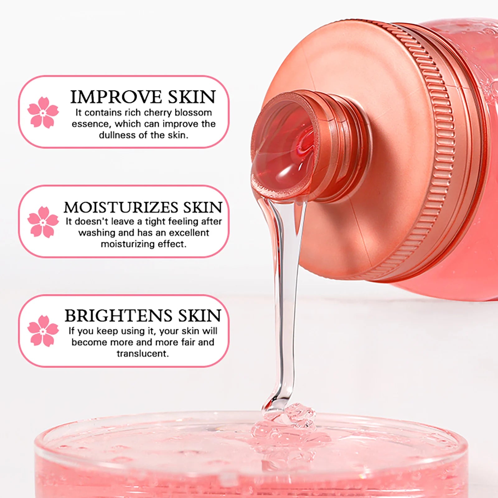 AILKE Cherry Blossom Shower Gel, Deep Clean, Whitening, Moisturize, Soothe Skin, Exfoliates, With Natural Ingredient Body Wash