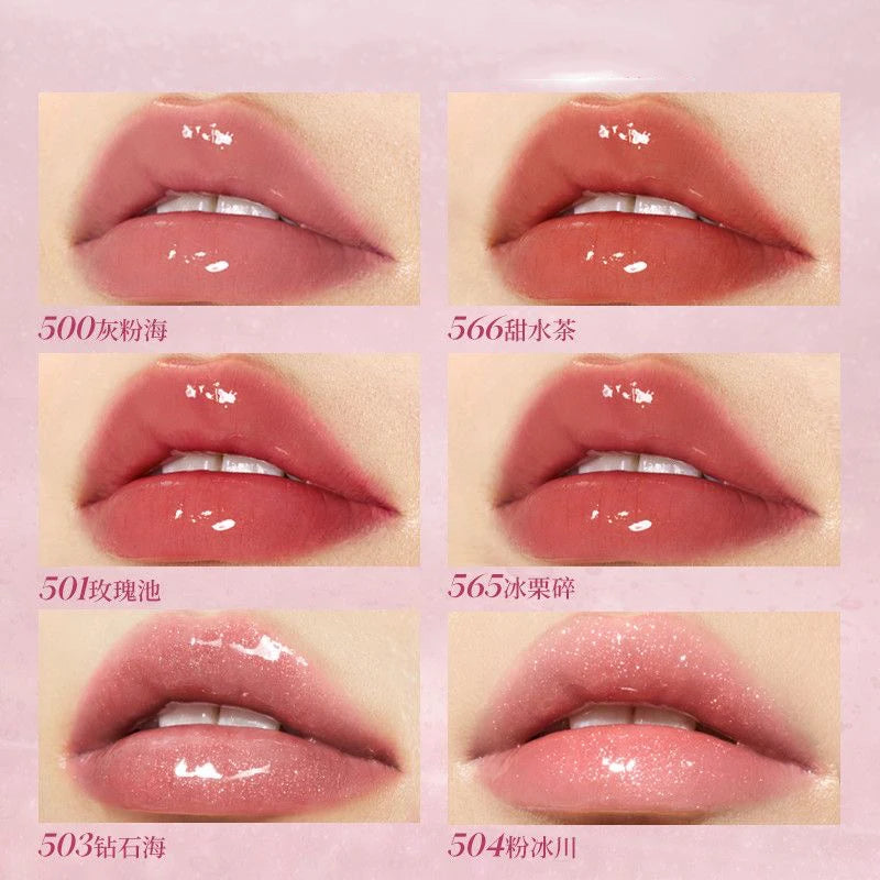 Joocyee Solid Lip Gloss Mirror Water Glossey Mouth Red Lip Glaze Hydrating Lip Color with Vitamin E Shine Finish Lipstick