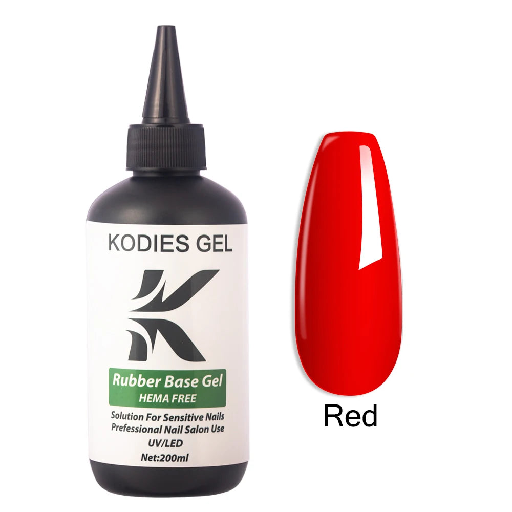 KODIES GEL HEMA Free Rubber Base Gel Nail Polish 200ML UV Semi Permanent Vegan Gel Varnish Bulk Refill Manicure Salon Quality