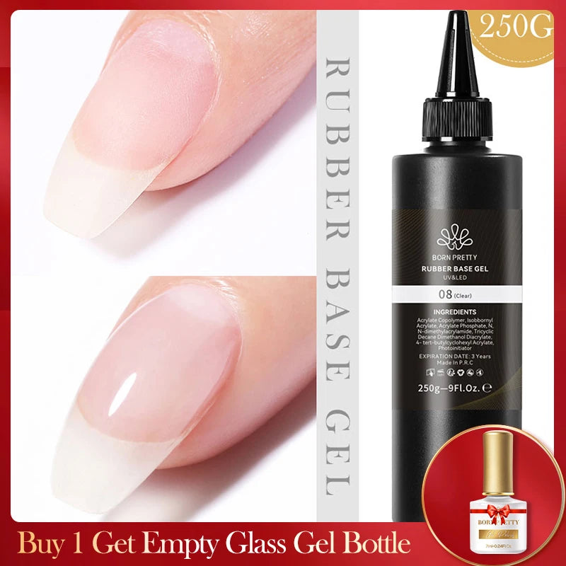 BORN PRETTY 250g Super Top Coat Base Gel Soak off UV LED Drying Long Lasting Semi Permanent Jelly Nude Pink Gel Nail Polish