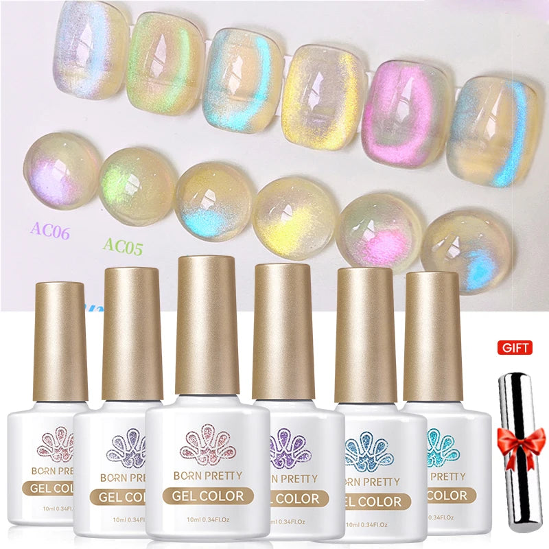 BORN PRETTY 6PCS Gel Polish Set 9D Polaris Cat Magnetic Soak Off UV LED Polish DIY Nail Art Manicure Varnish Base Top Coat