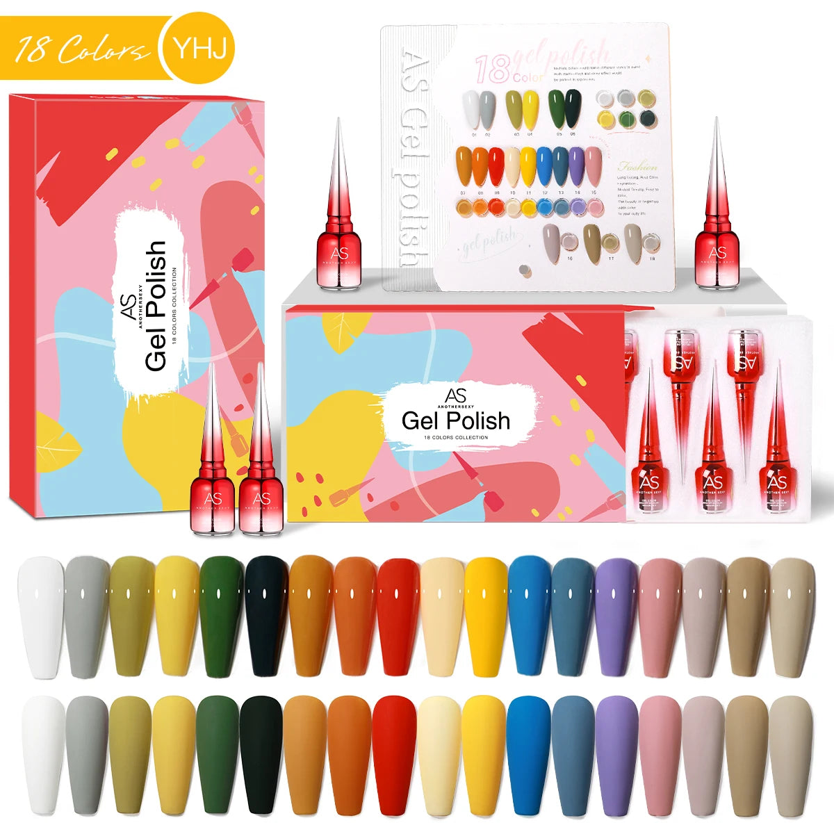AS 18pcs Fluorescent Neon Red Pink Colors Gel Nail Polish Set